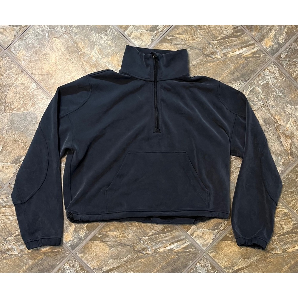 Lululemon Brushed Softstreme Half Zip Women 10 Black Cropped Pullover